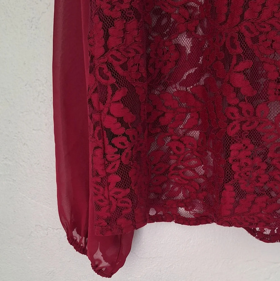 BOLD elements transparent Long-sleeved women's Blouse in Wine red Size M - Picture 3 of 9